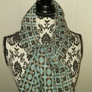 Cashmere Scarf Geometric Style Baby Blue,Brown,Tan